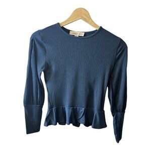 Amour Vert Women’s Morgan Ribbed Peplum Top Size XXS Azure Blue Modal